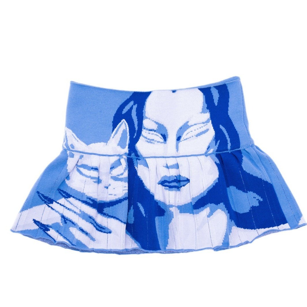BLUE KITTY KNIT SKIRT