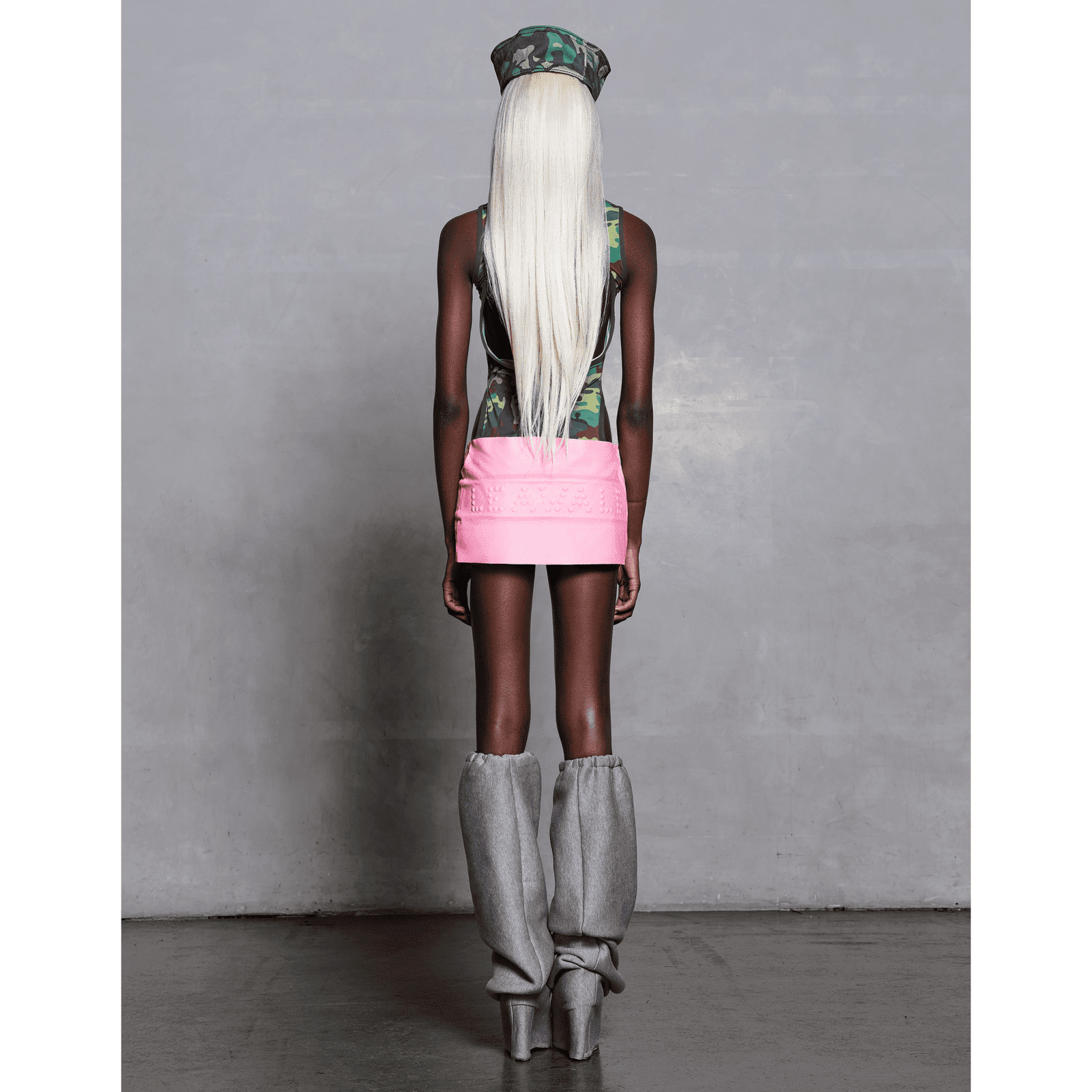 PINK FAKE EMBOSSED LEATHER MINI SKIRT