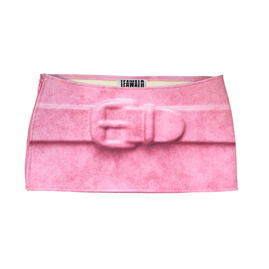 PINK FAKE EMBOSSED LEATHER MINI SKIRT