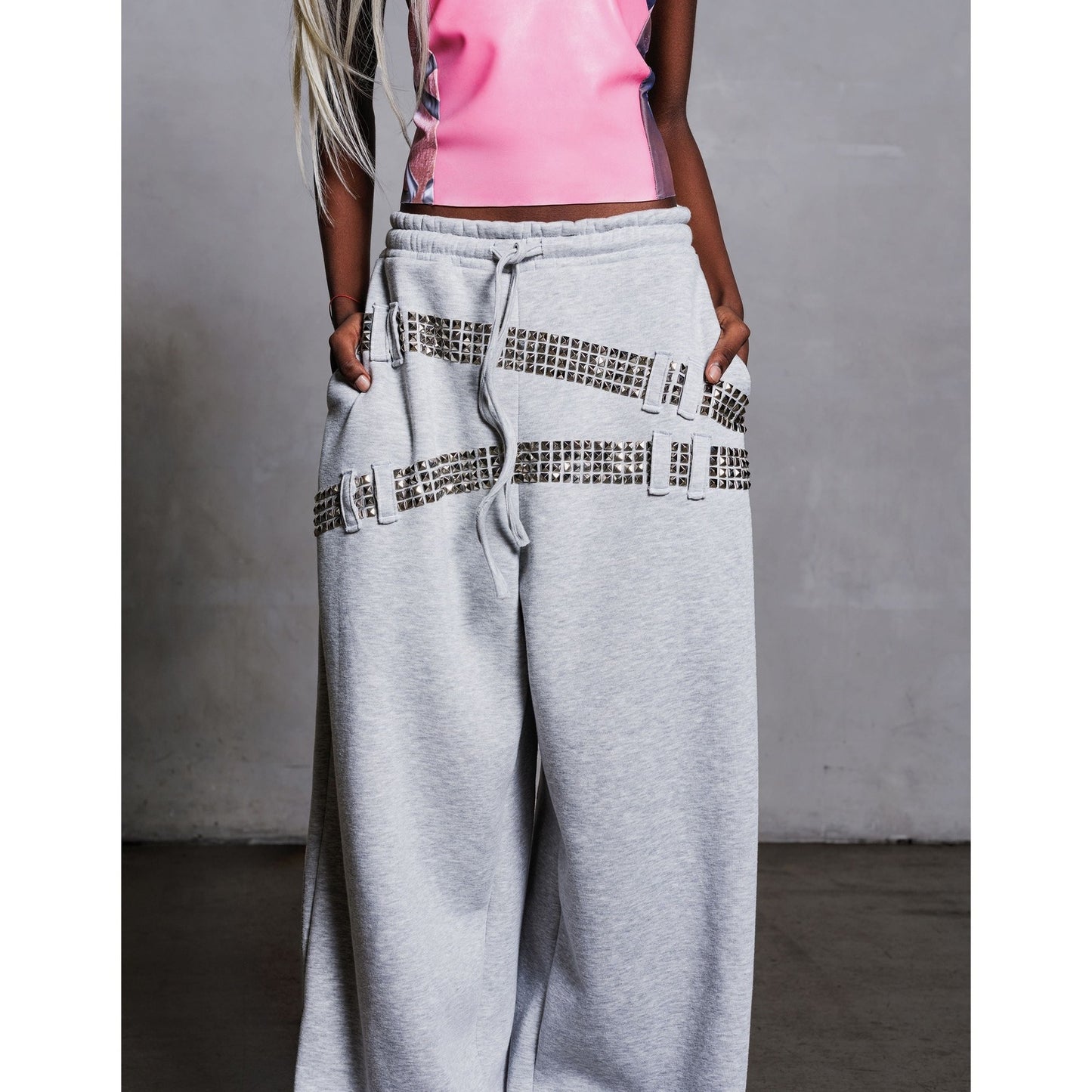 STUDDED FAUX BELT JOGGER