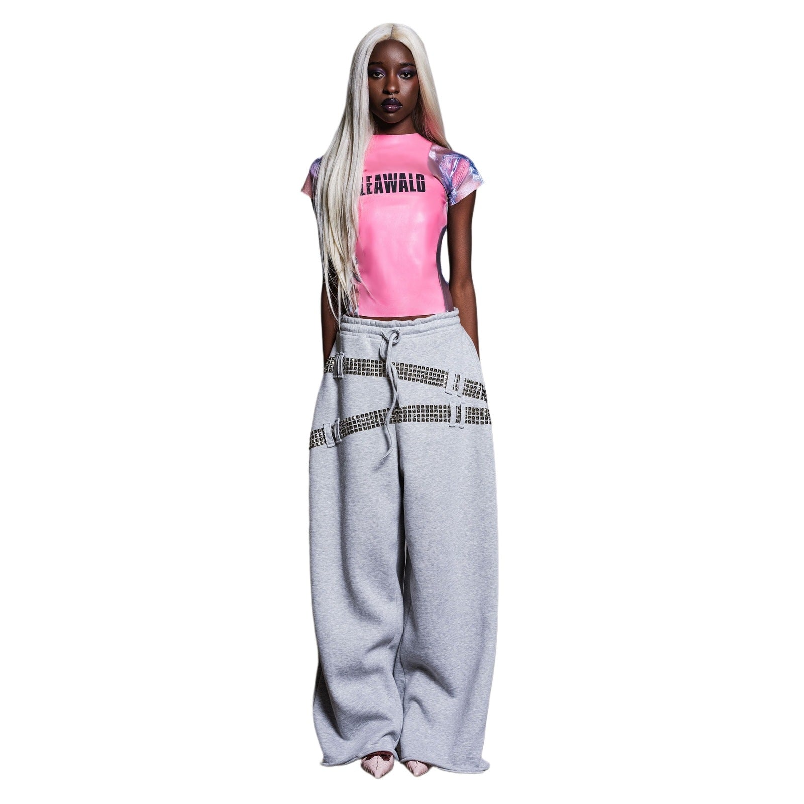 STUDDED FAUX BELT JOGGER